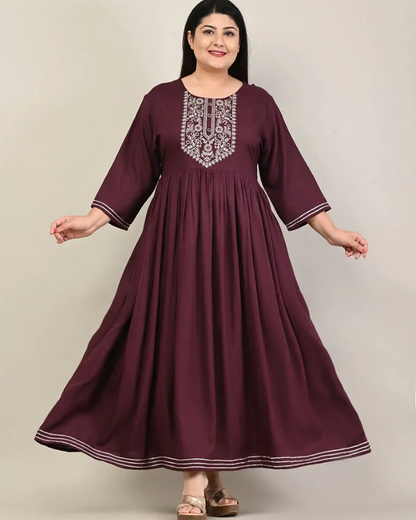 Purple Rayon Embroidered Plus Size Anarkali-610