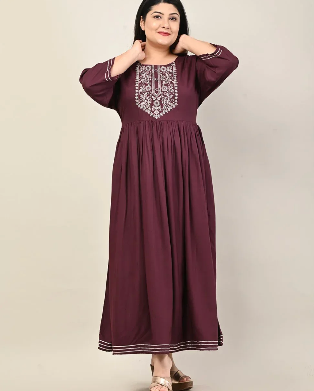 Purple Rayon Embroidered Plus Size Anarkali-610