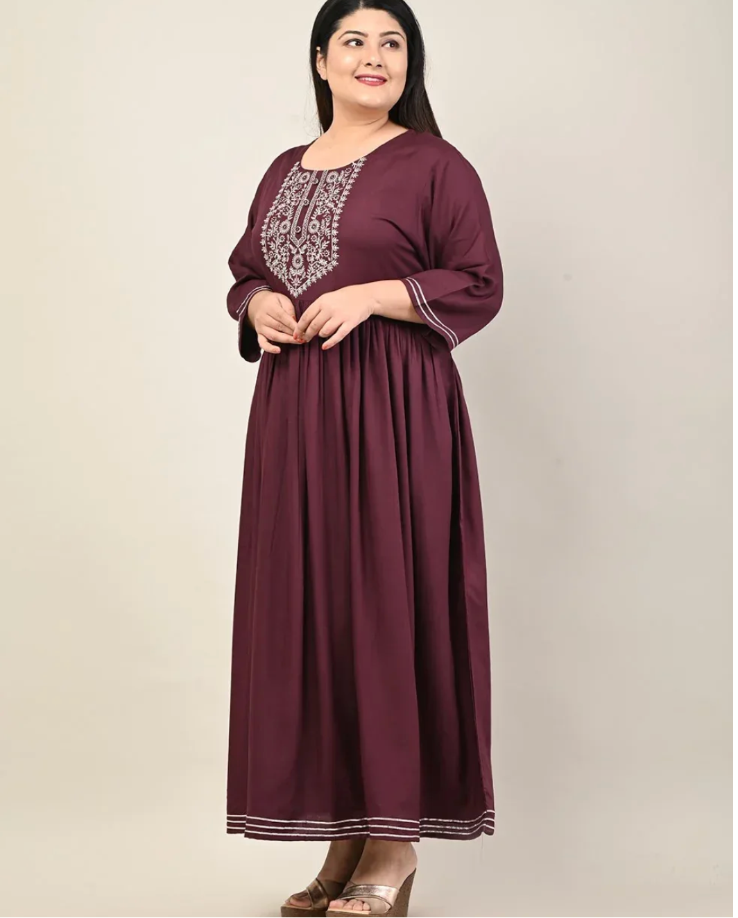 Purple Rayon Embroidered Plus Size Anarkali-610