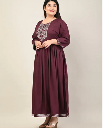 Purple Rayon Embroidered Plus Size Anarkali-610