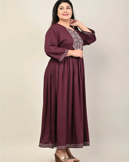 Purple Rayon Embroidered Plus Size Anarkali-610
