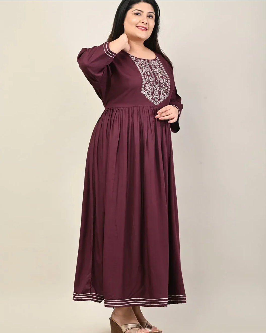 Purple Rayon Embroidered Plus Size Anarkali-610