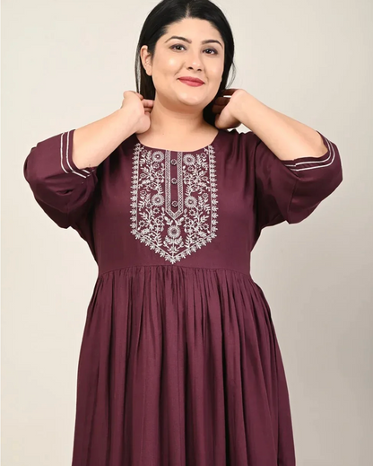 Purple Rayon Embroidered Plus Size Anarkali-610