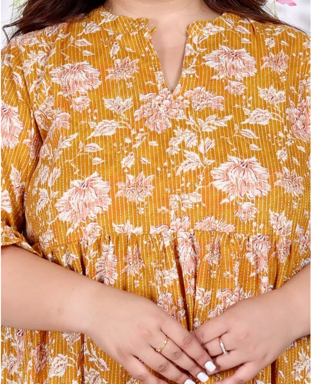 Yellow Cotton Flared Frock Style Plus Size-600008