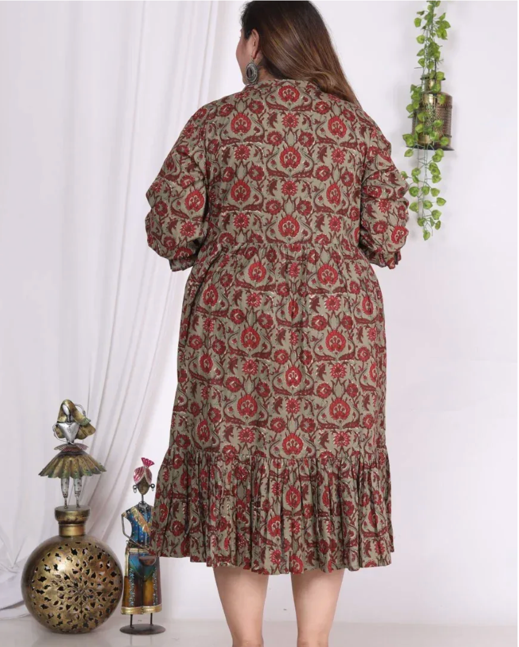 Rust Cotton Flared Plus Size Frock Style-600002