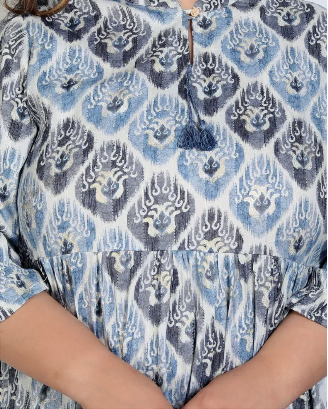 Plus Size Blue Rayon Flared Frock Style-600004