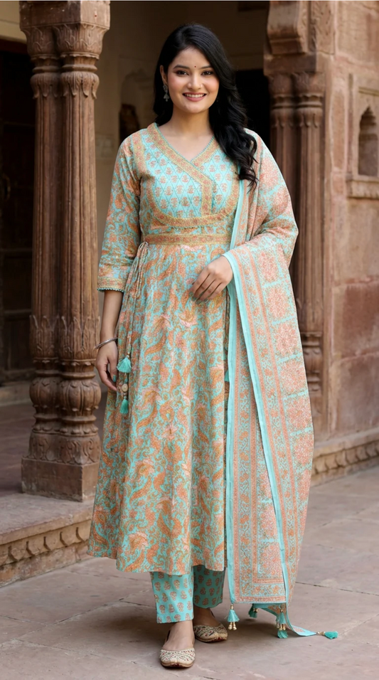 Blue Kurta Pant Set with Dupatta-250130