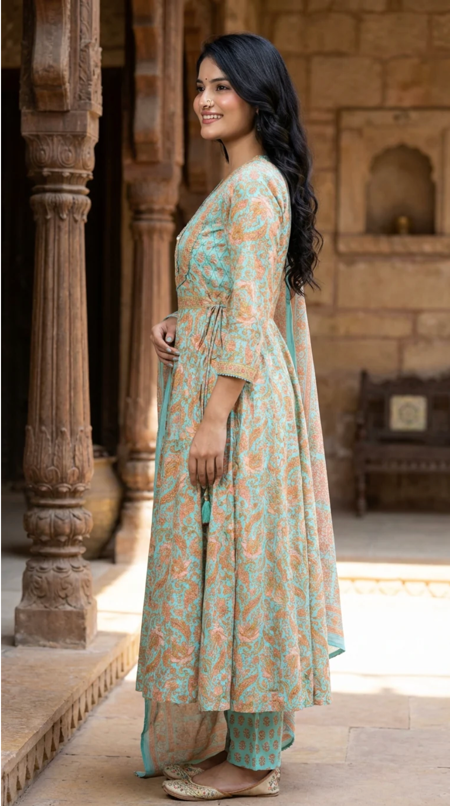 Blue Kurta Pant Set with Dupatta-250130
