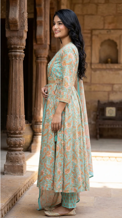 Blue Kurta Pant Set with Dupatta-250130