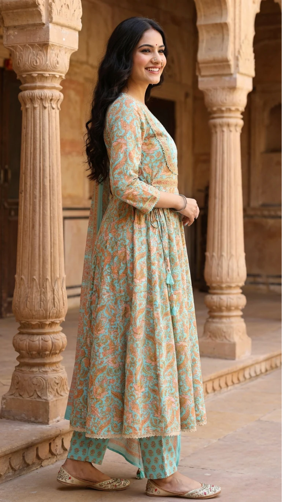 Blue Kurta Pant Set with Dupatta-250130