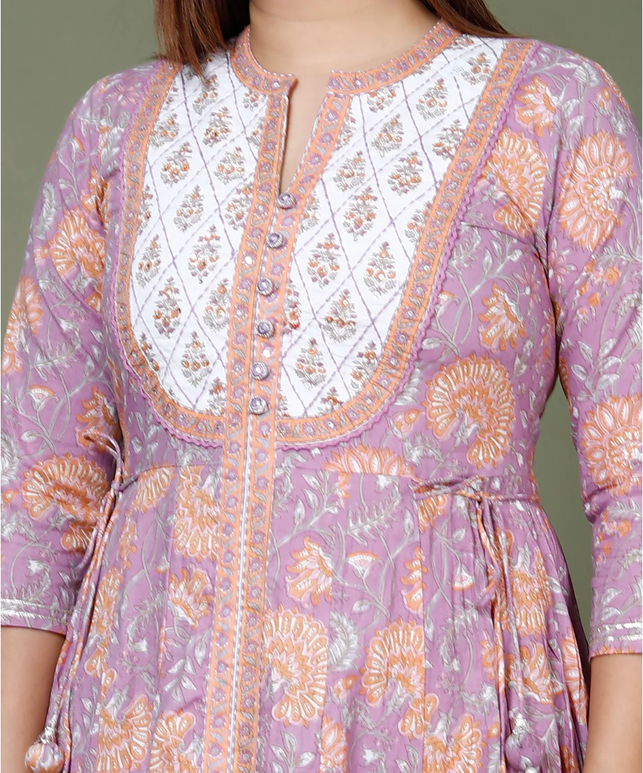 Purple Cotton Anarkali Kurta Pant Set with Dupatta-250128