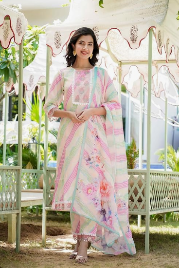Mul Cotton Embroidery Multi Color Kurta Trousers With Dupatta (SU-P3-342)