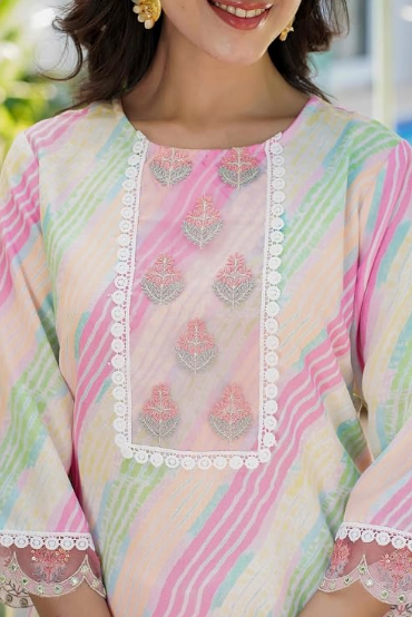 Mul Cotton Embroidery Multi Color Kurta Trousers With Dupatta (SU-P3-342)