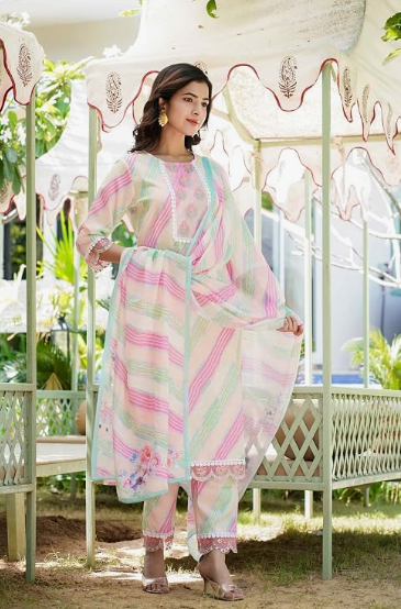 Mul Cotton Embroidery Multi Color Kurta Trousers With Dupatta (SU-P3-342)