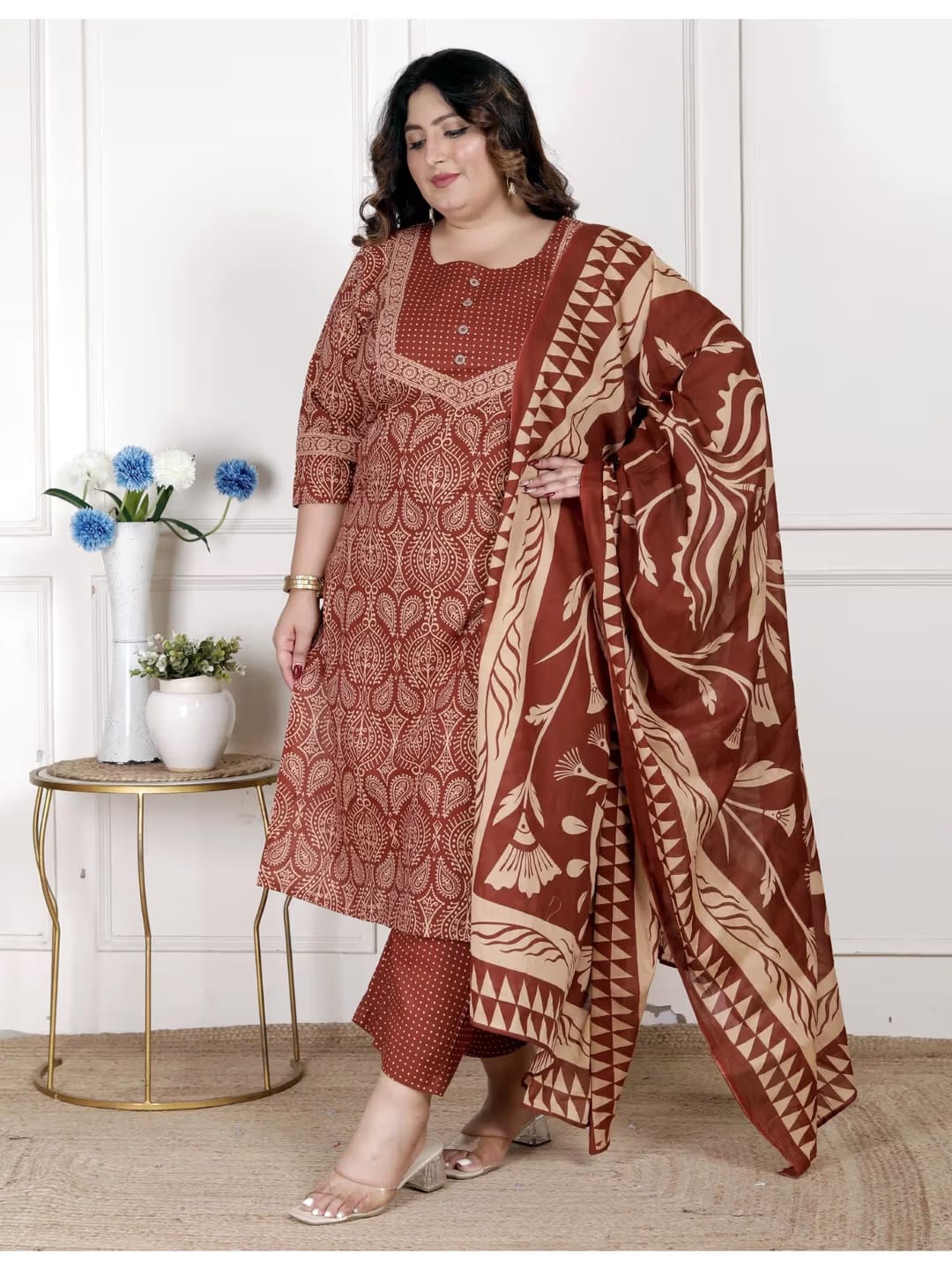 Rust Color Women Kurta with Pant and Dupatta - 22248655