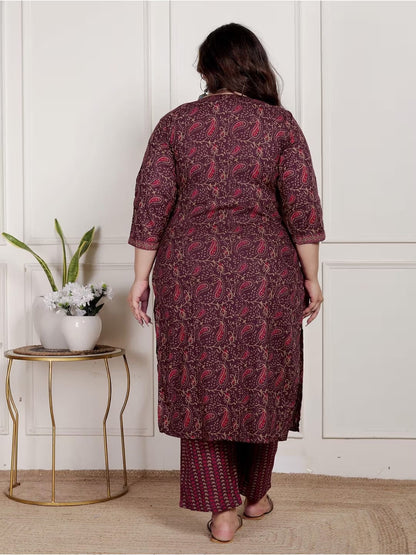 Purple Color Women Cotton Floral Kurta with Pant and Dupatta-22390330