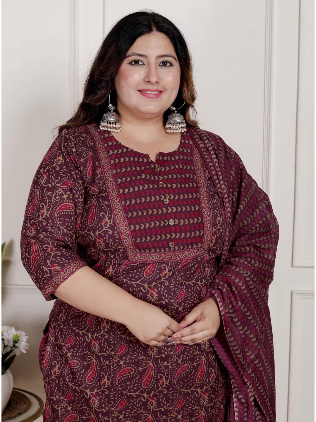 Purple Color Women Cotton Floral Kurta with Pant and Dupatta-22390330