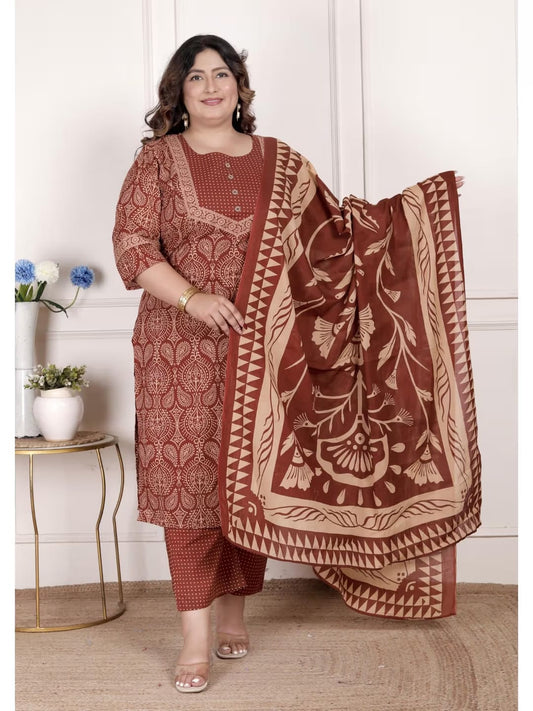 Rust Color Women Kurta with Pant and Dupatta - 22248655