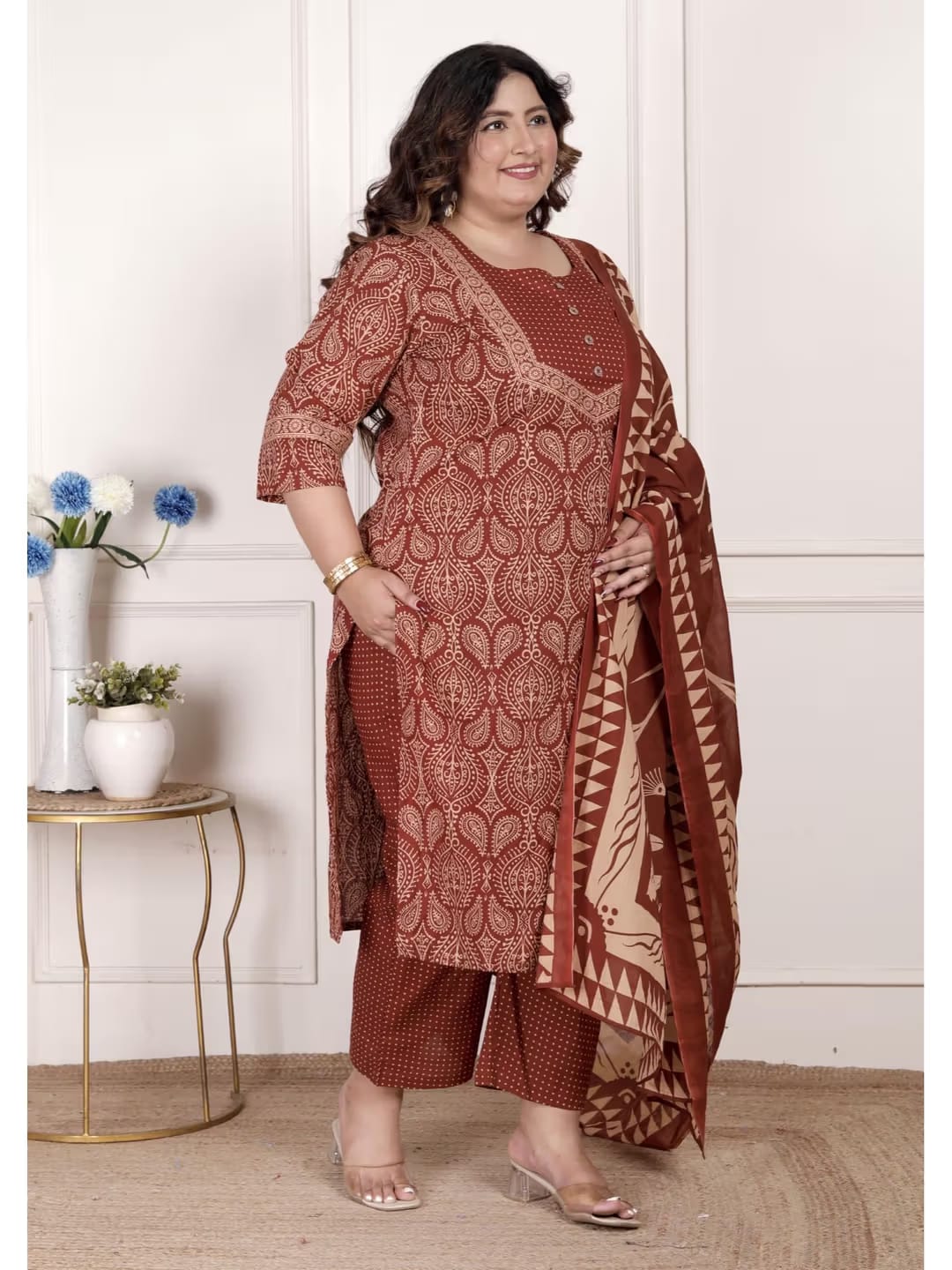 Rust Color Women Kurta with Pant and Dupatta - 22248655