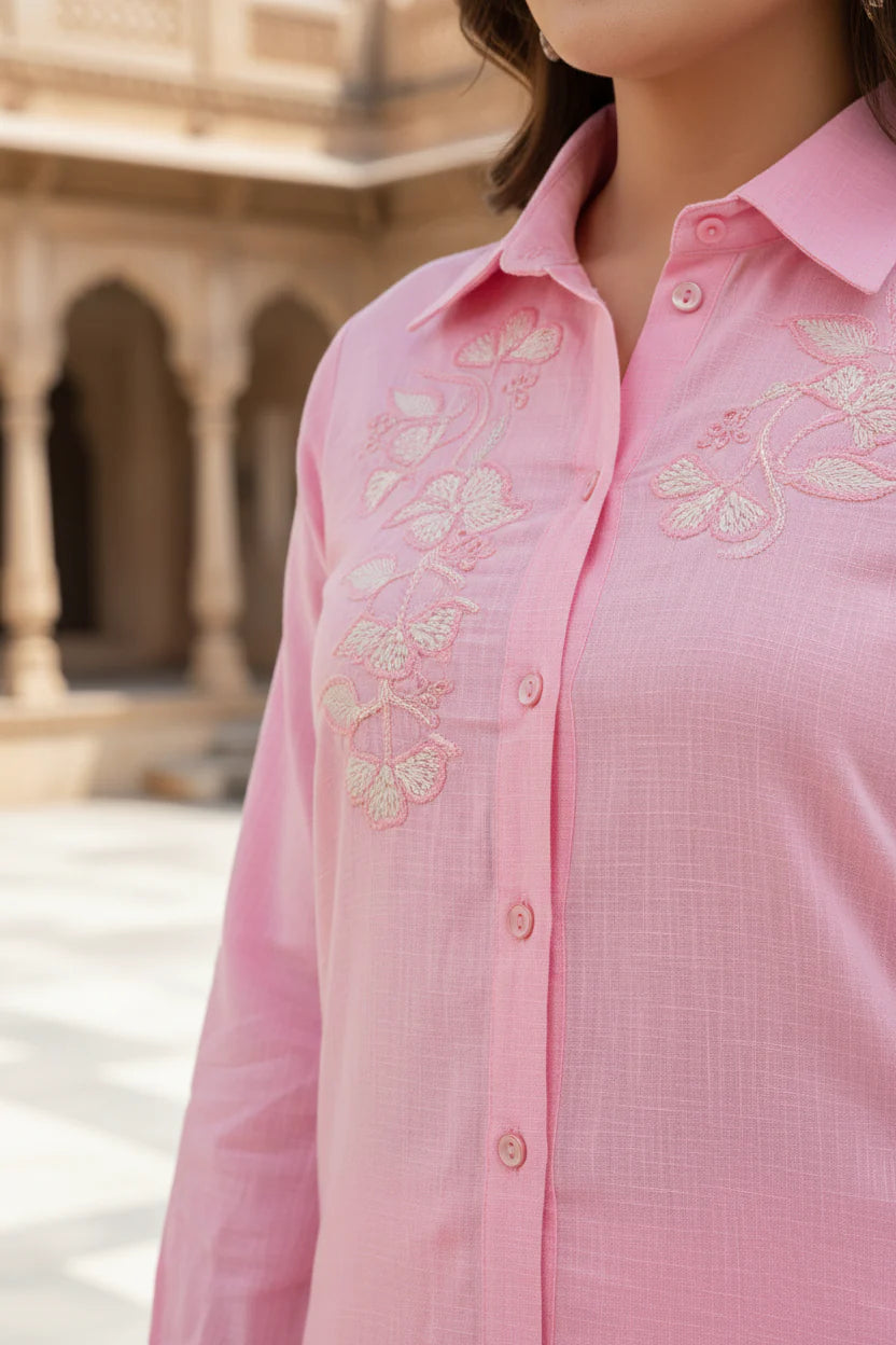 Pink Khadi Cotton Solid Co-ord Set-121012