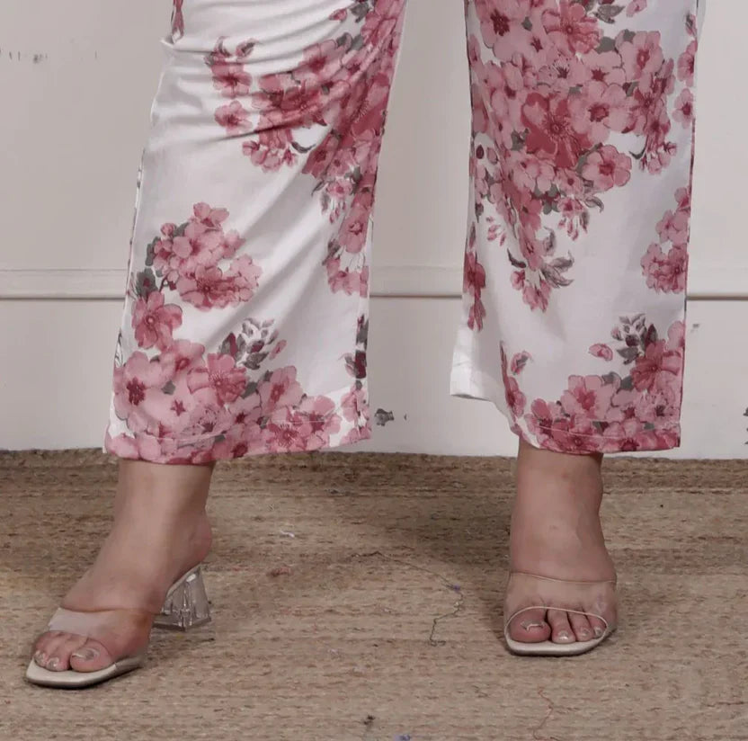 Pink Cotton Floral Print Co-ord Set Plus Size-1200034